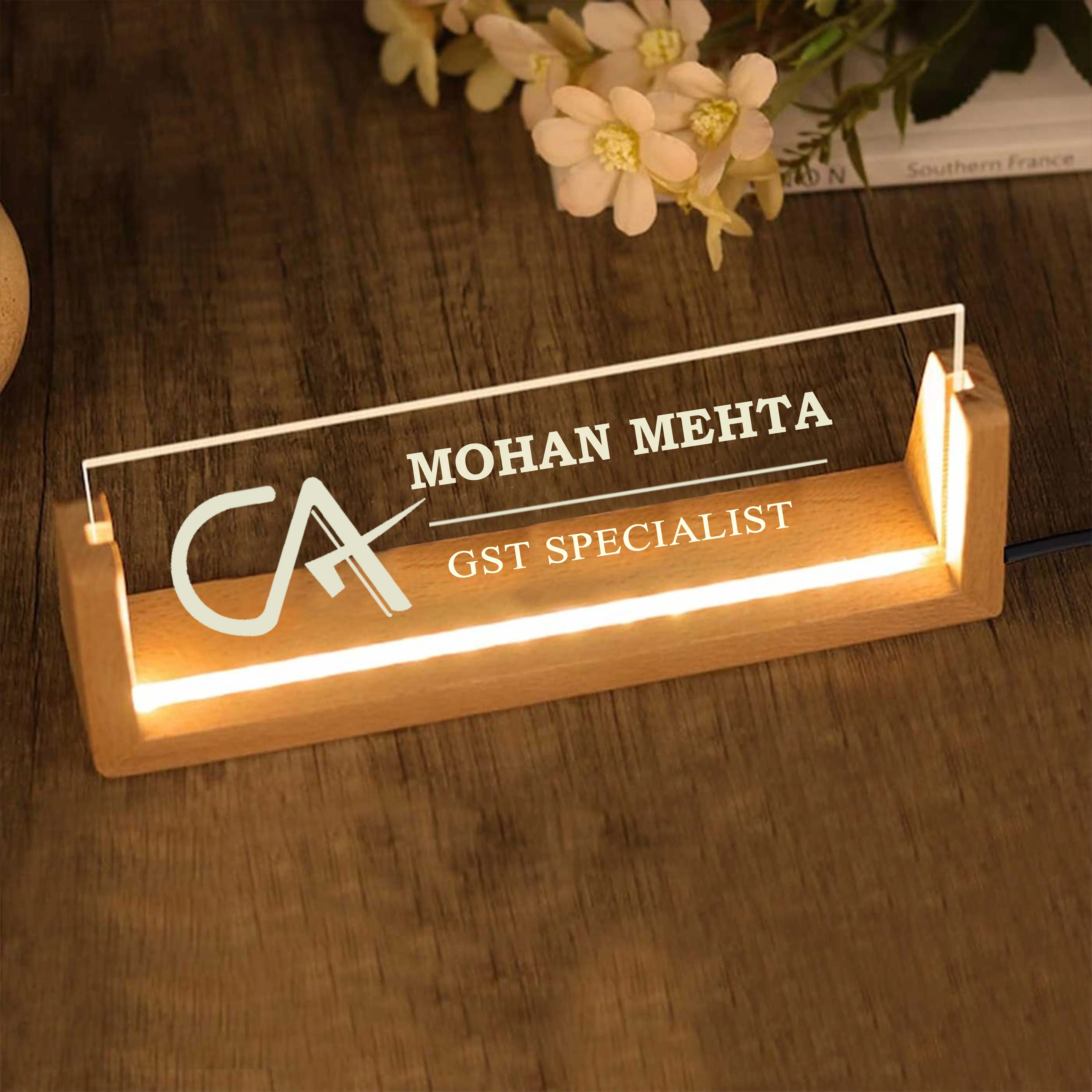 Desk Name Plate With LED Light For Chartered Accountant - Image 3